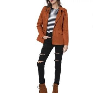 Burnt Orange Drawstring Waist Flap Pocket Zip Button Utility Jacket Size M